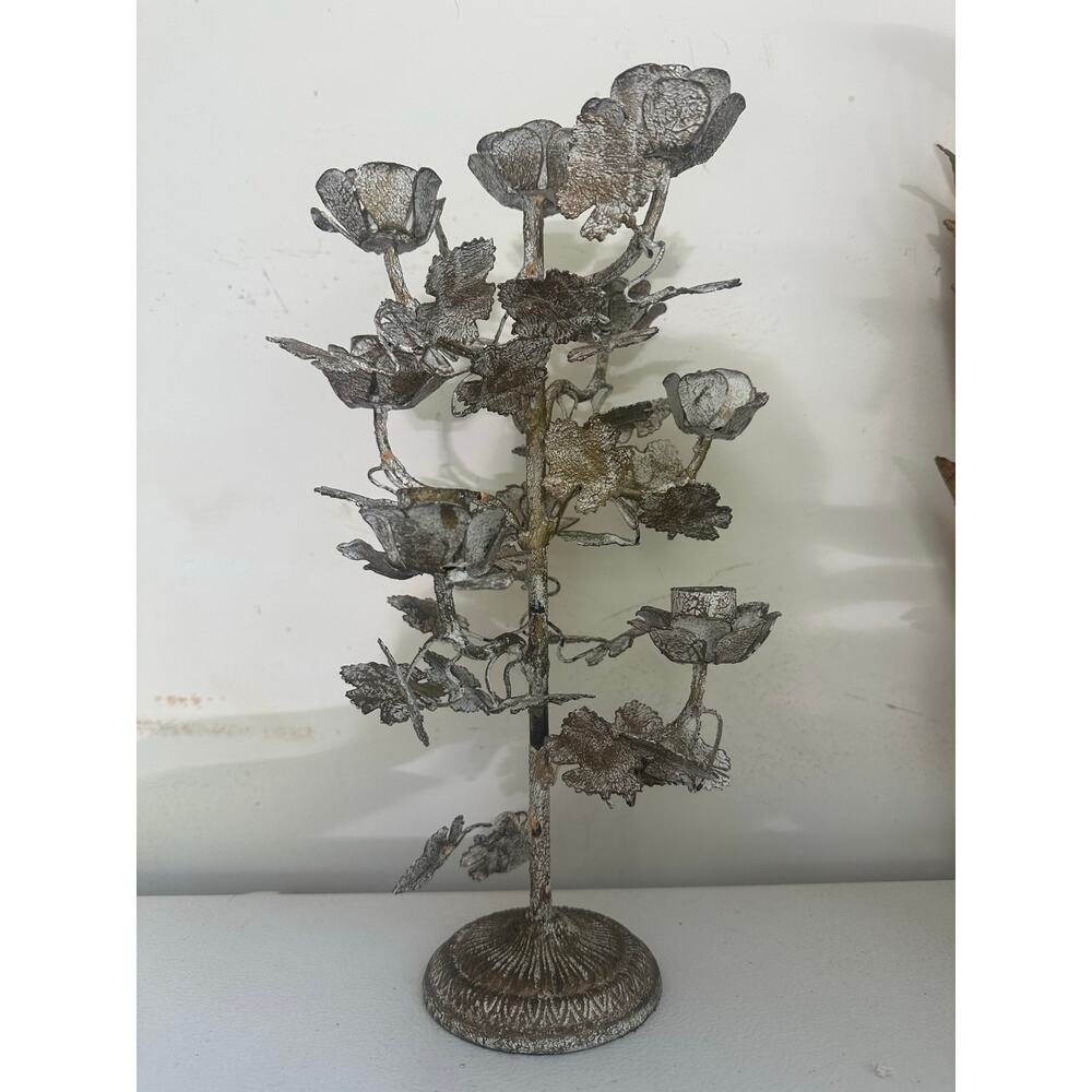 Anthropologie candleholder tole candelabra metal distressed 6 arm floral branch